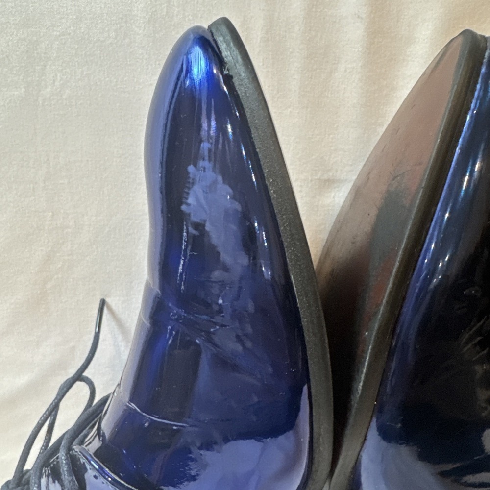 Men's Metallic Cobalt Blue Patent Leather Derby Dress Shoes EU46US12 Lace Up - Picture 6 of 16